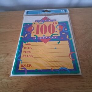 Amscan 100th Birthday Invitations - Yellow, Blue, Purple